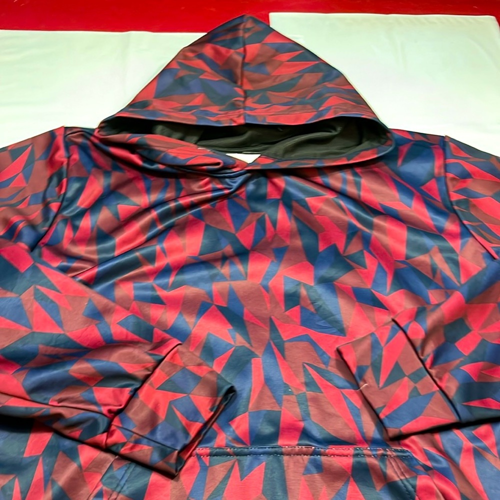 AZUR RED BLACK BLUE geometric shapes polyester hoodie men XL new, hooded pocket